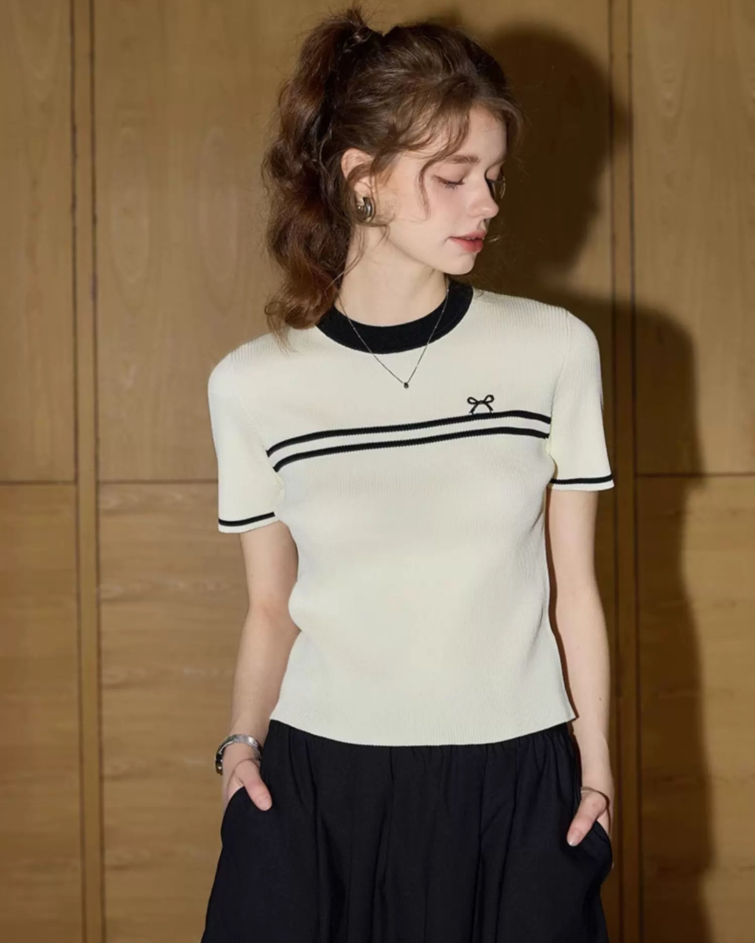 ツインライン・リボンニット(トップス・全2色)