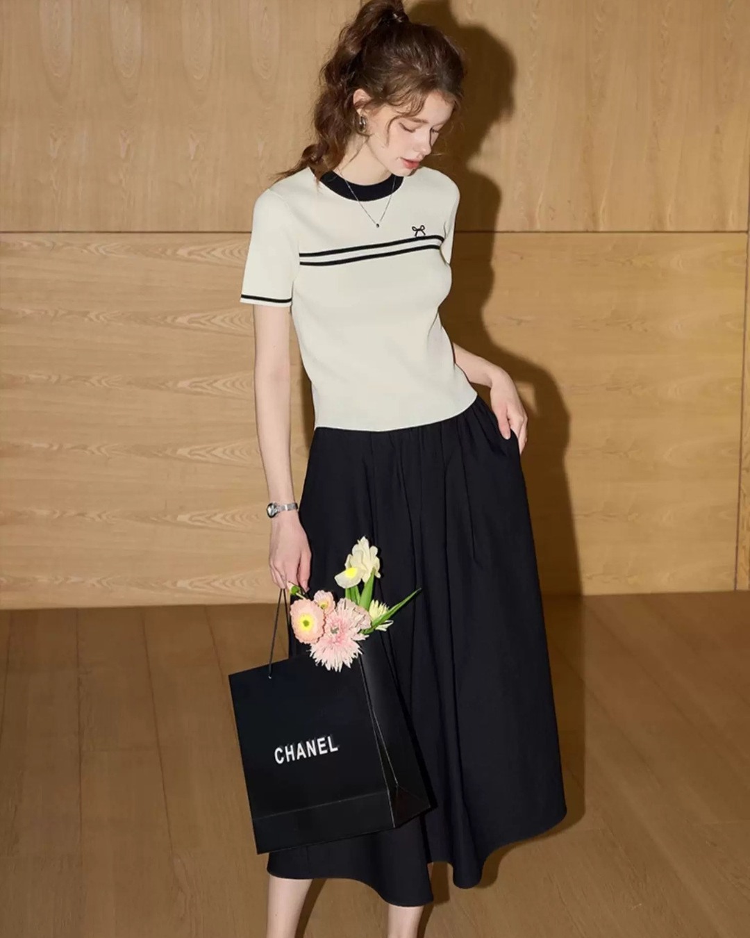 ツインライン・リボンニット(トップス・全2色)