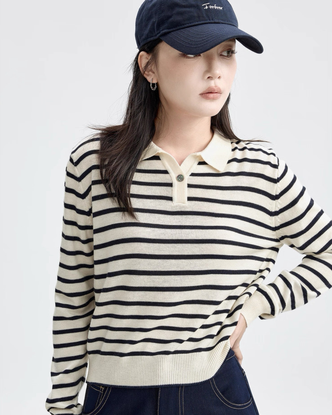 ストライプラペルニットセーター(トップス・全1色)