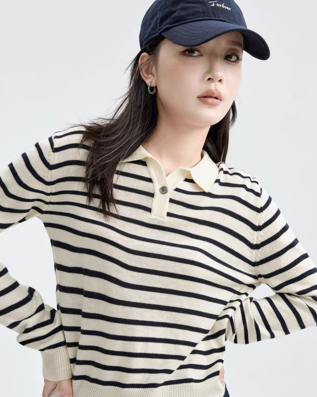 ストライプラペルニットセーター(トップス・全1色)