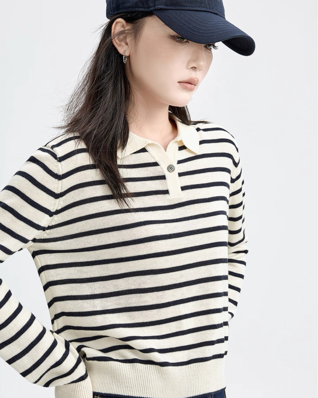 ストライプラペルニットセーター(トップス・全1色)