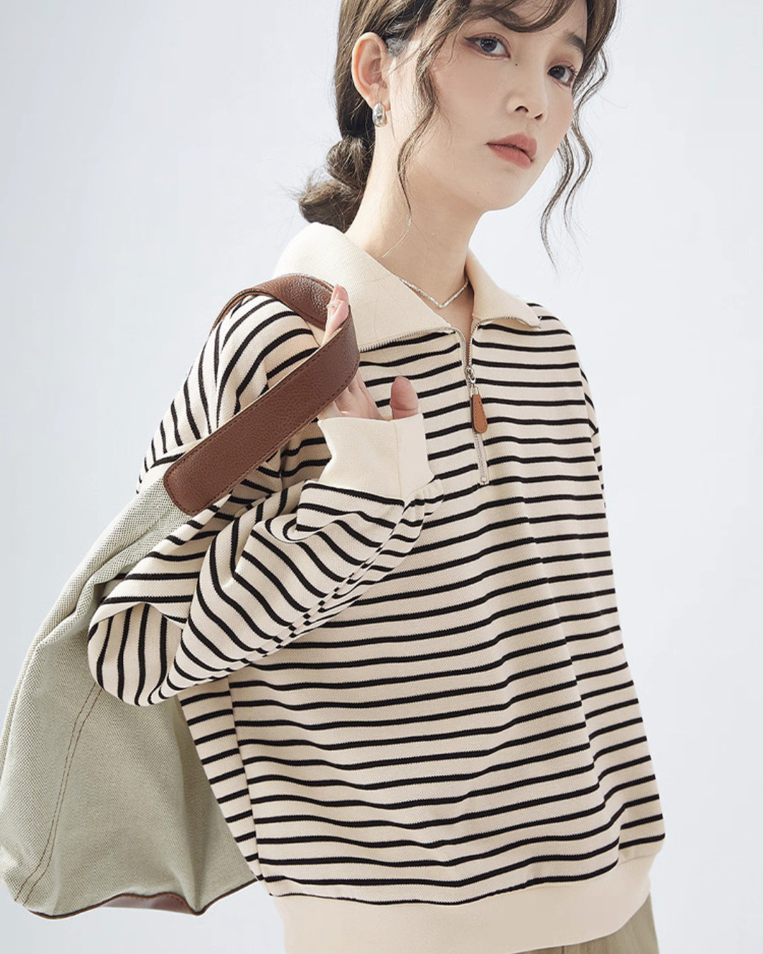 ラペルストライプスウェットシャツ(トップス・全1色)