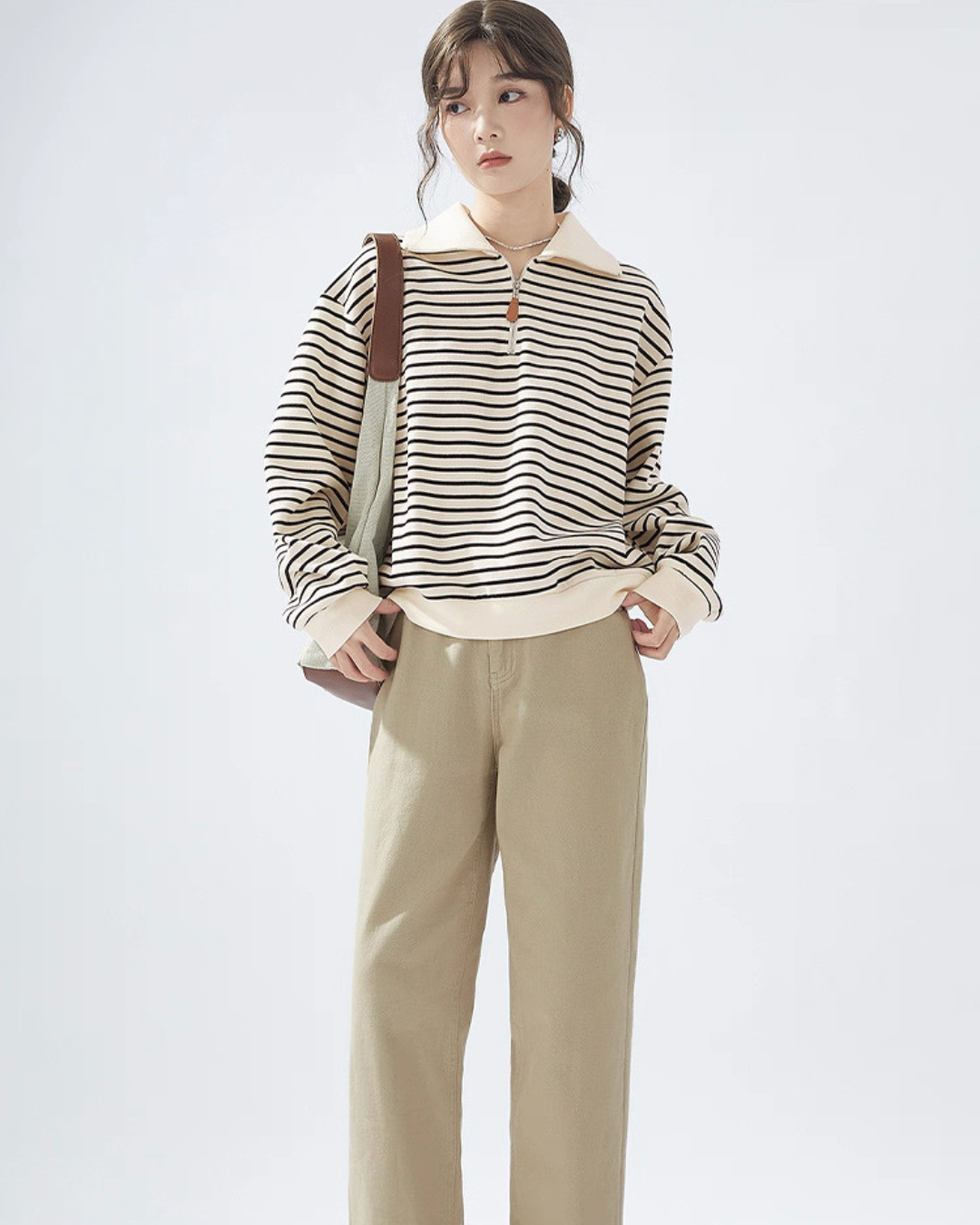 ラペルストライプスウェットシャツ(トップス・全1色)