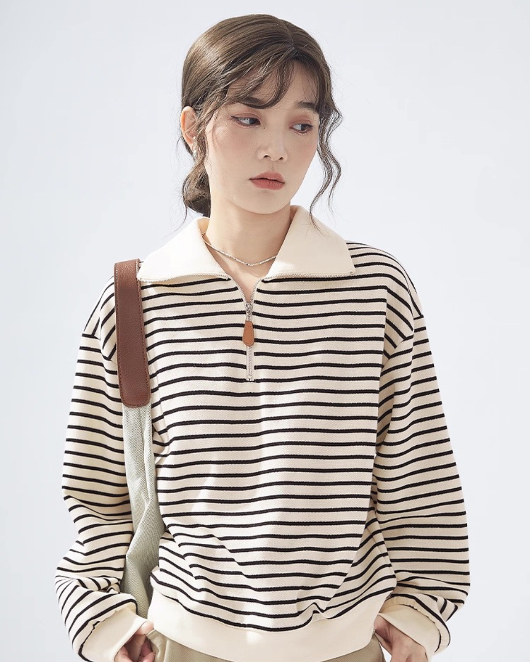 ラペルストライプスウェットシャツ(トップス・全1色)