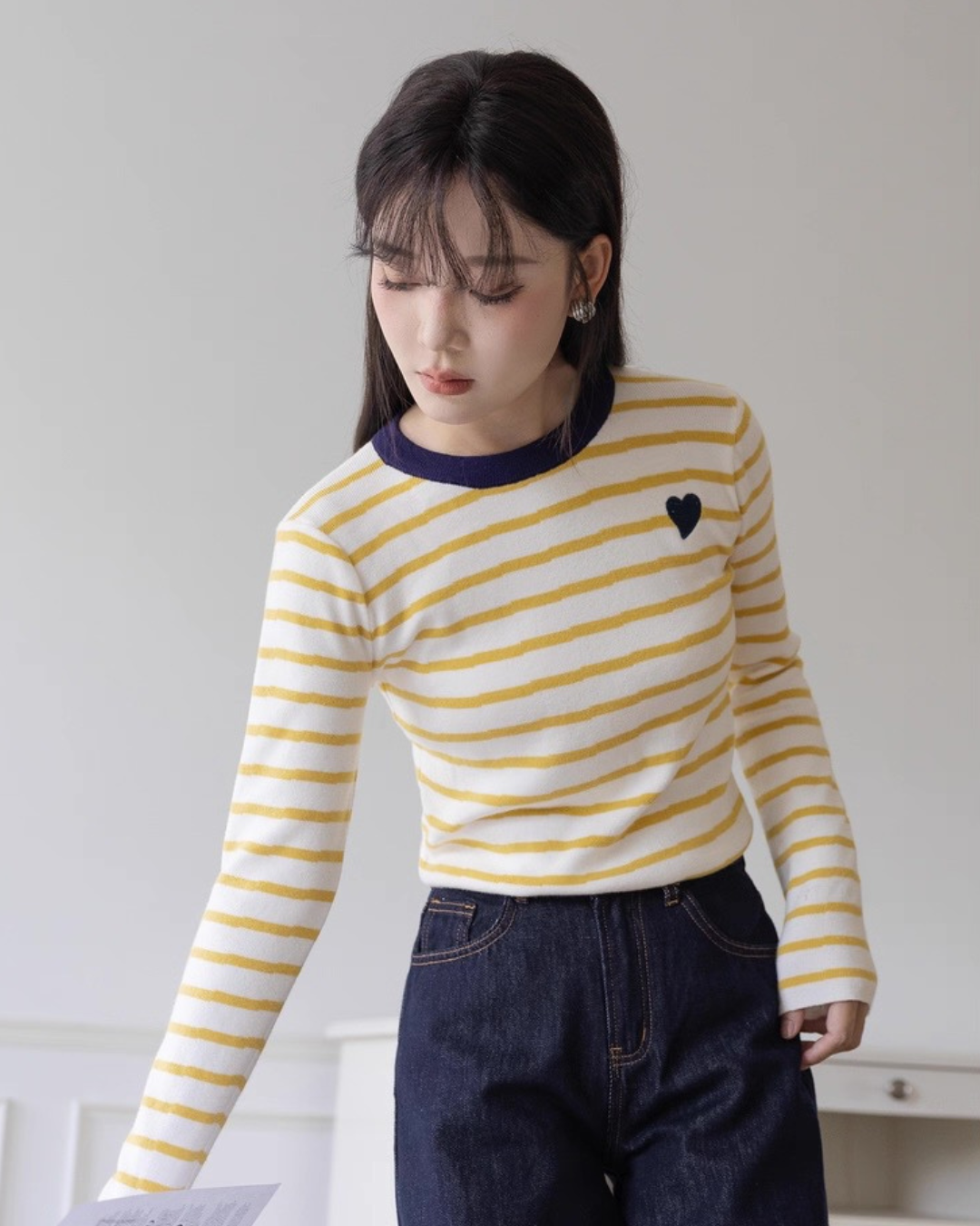 コントラストストライプニットセーター(トップス・全2色)