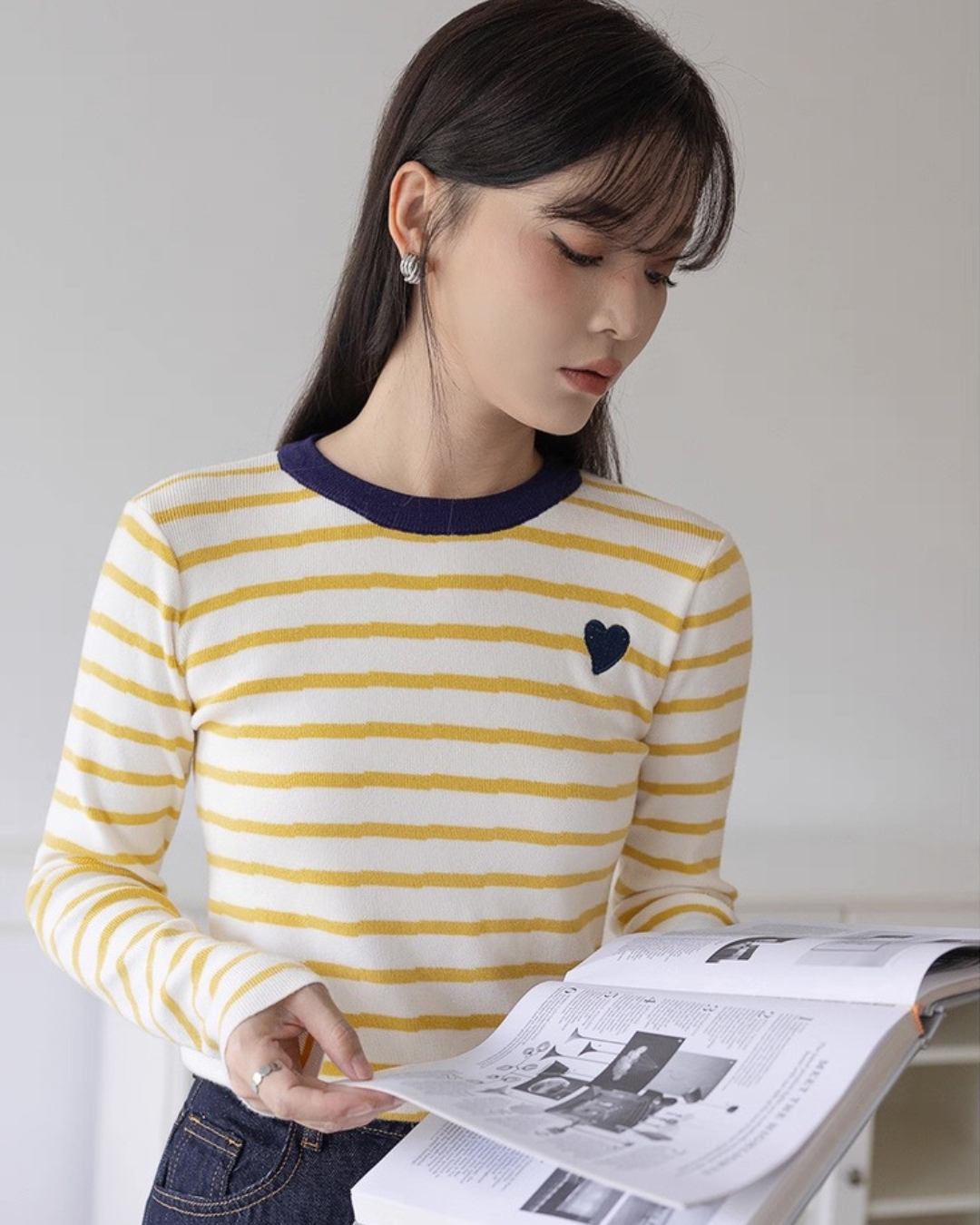 コントラストストライプニットセーター(トップス・全2色)