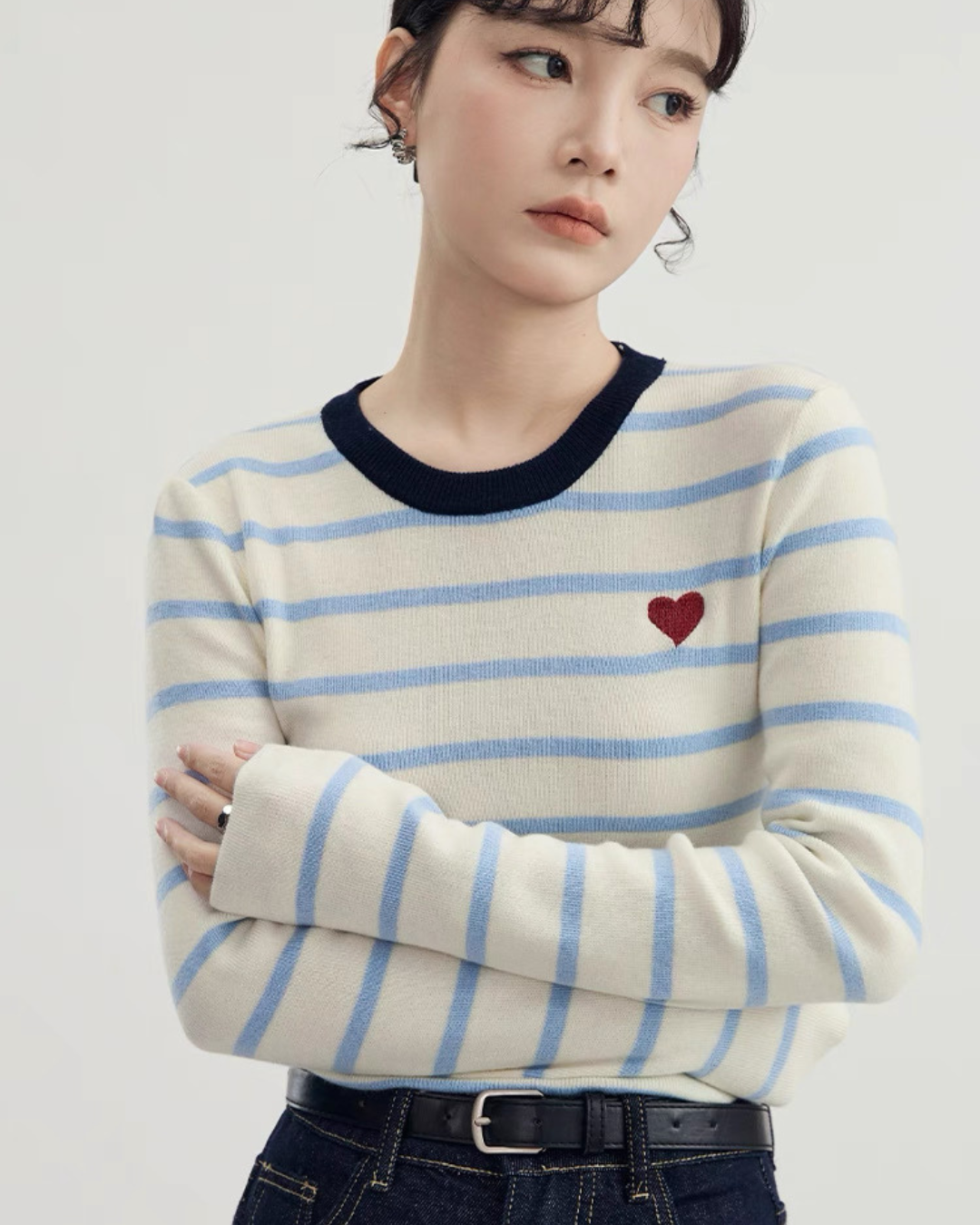 コントラストストライプニットセーター(トップス・全2色)