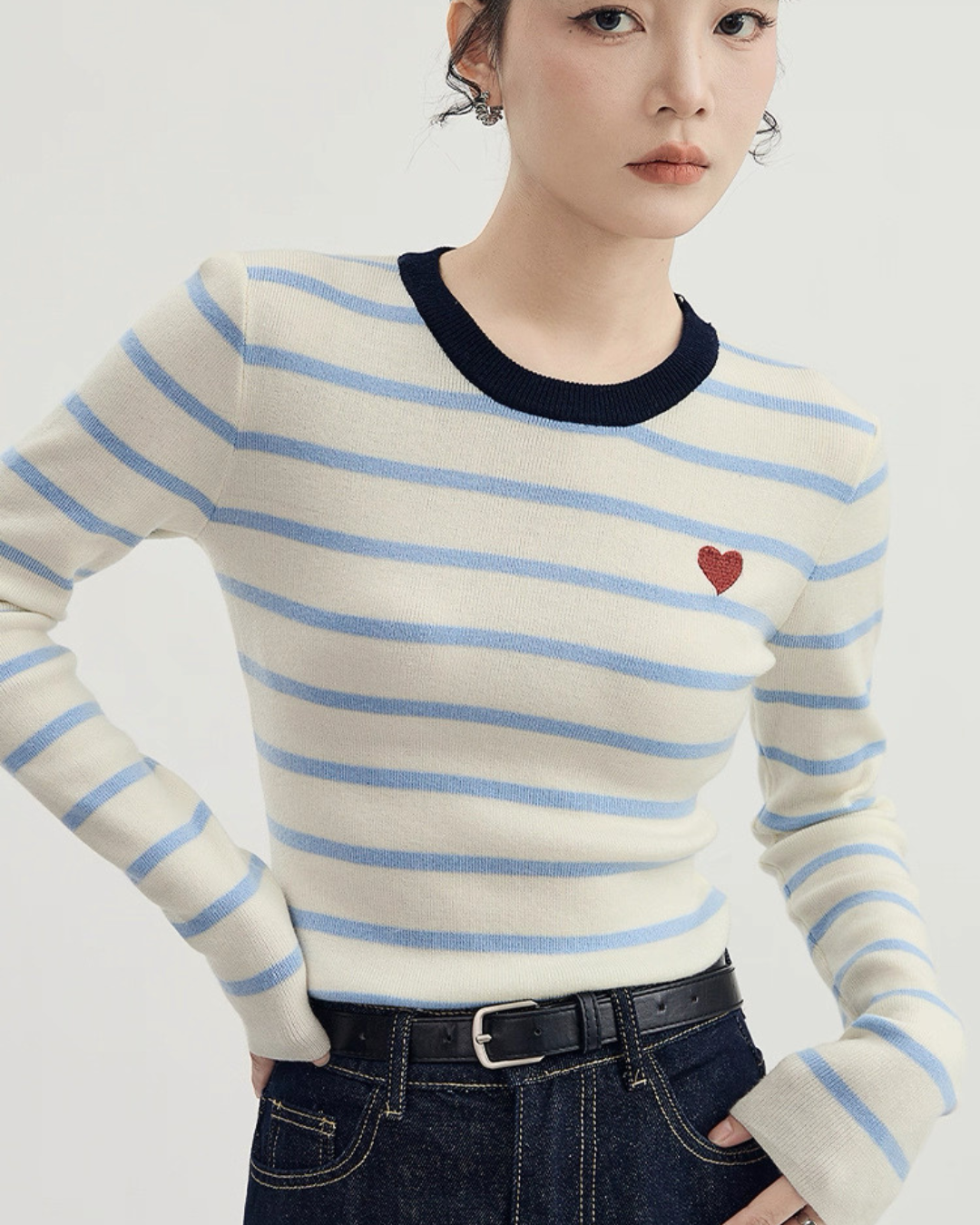 コントラストストライプニットセーター(トップス・全2色)
