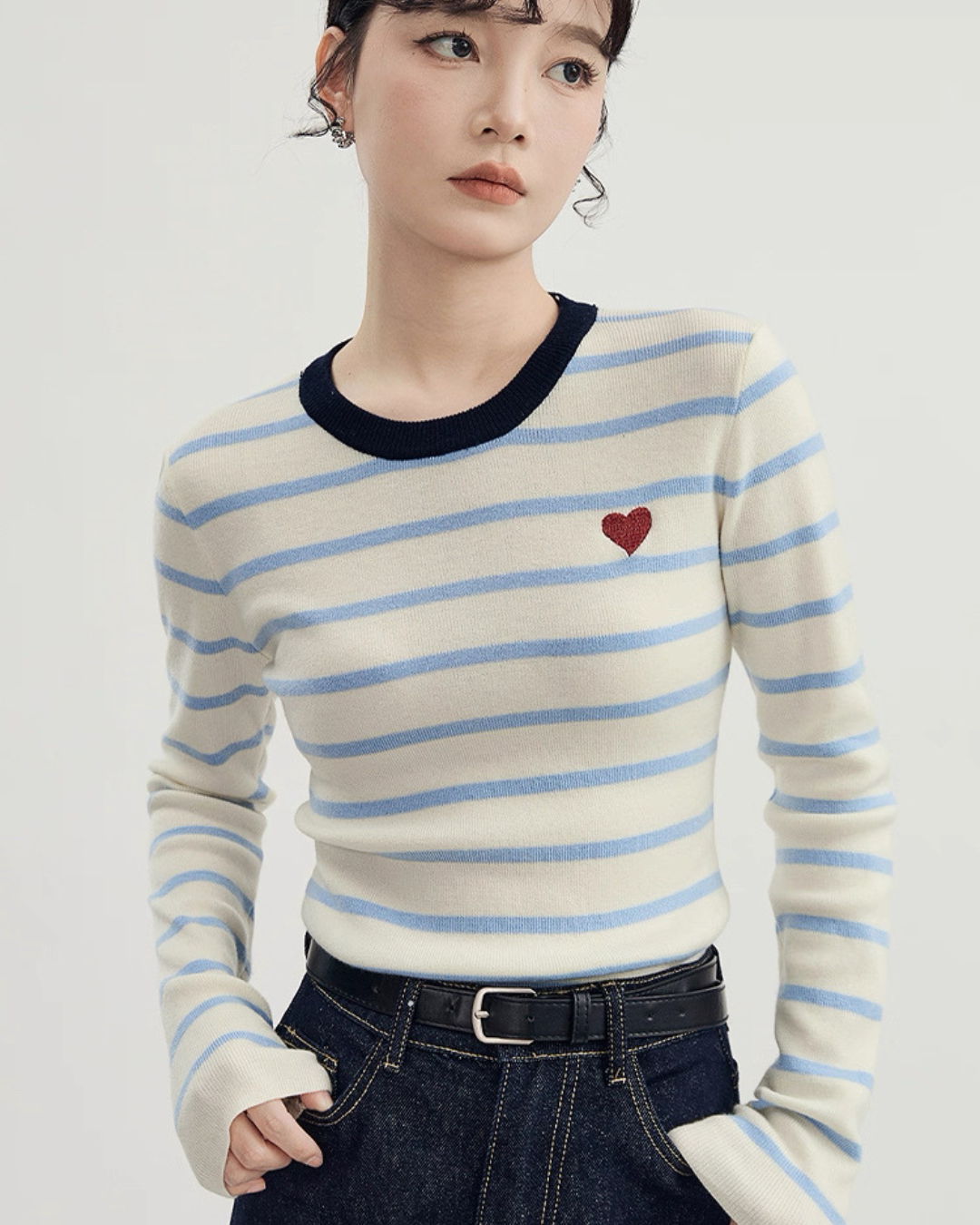 コントラストストライプニットセーター(トップス・全2色)