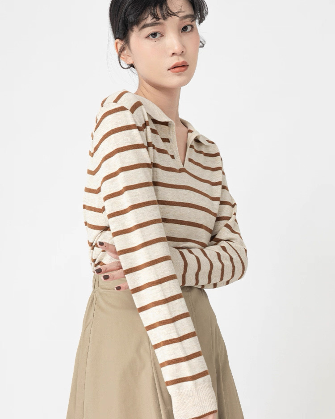 ラペルストライプニットセーター(トップス・全1色)