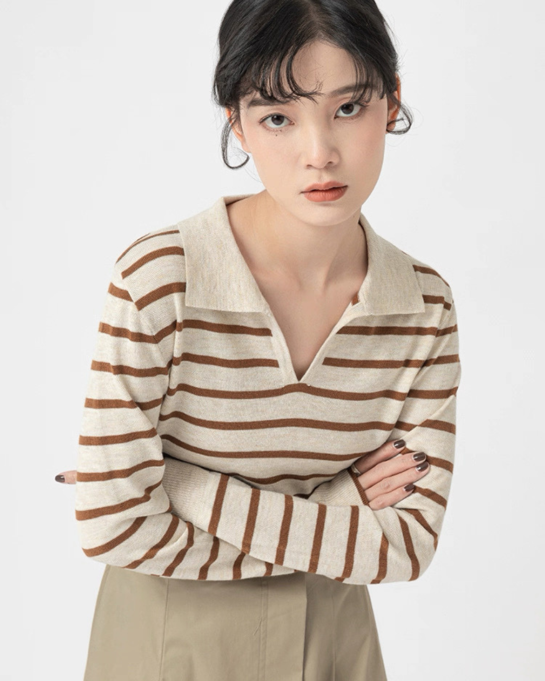 ラペルストライプニットセーター(トップス・全1色)