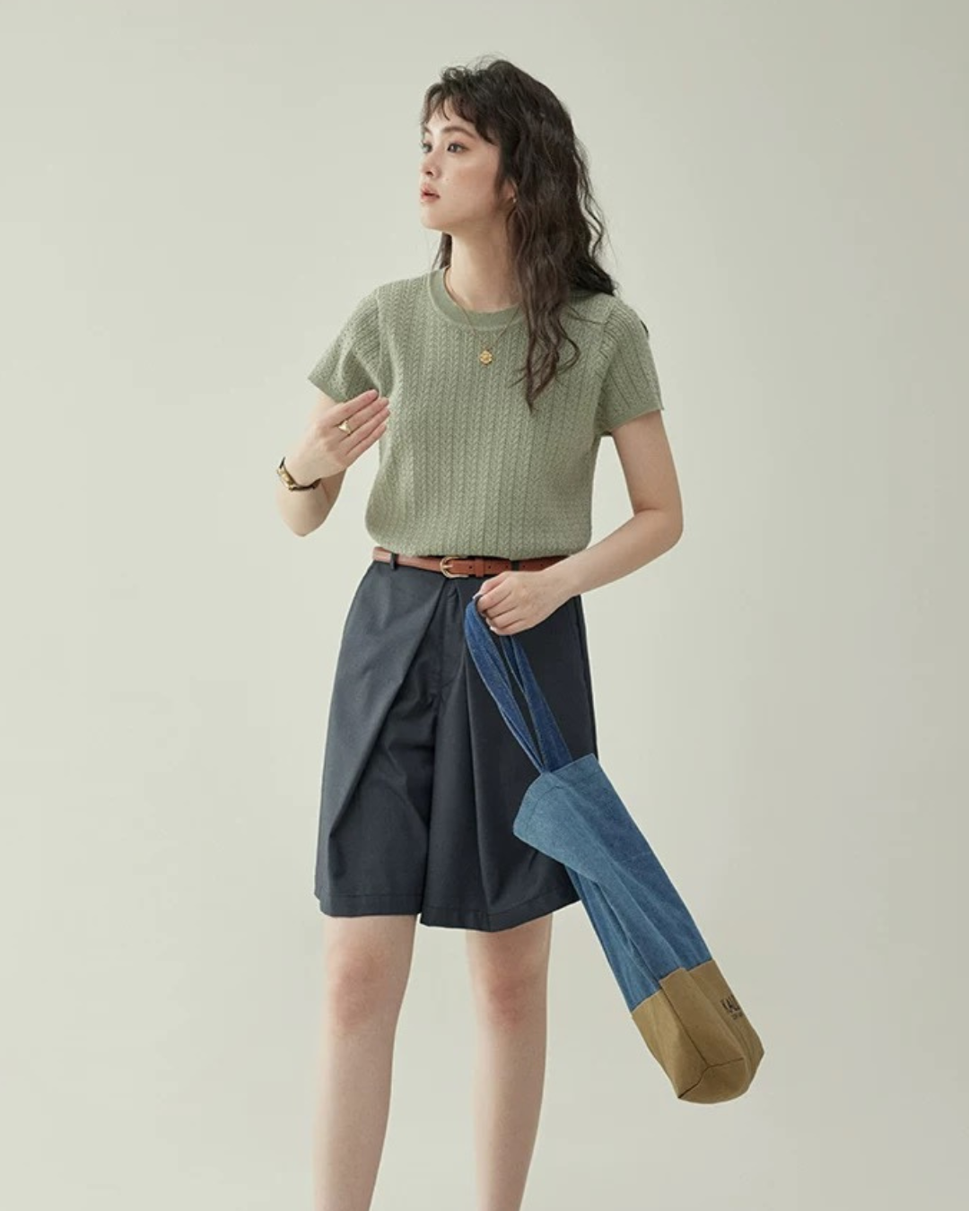 クルーネックニットTシャツ(トップス・全2色)