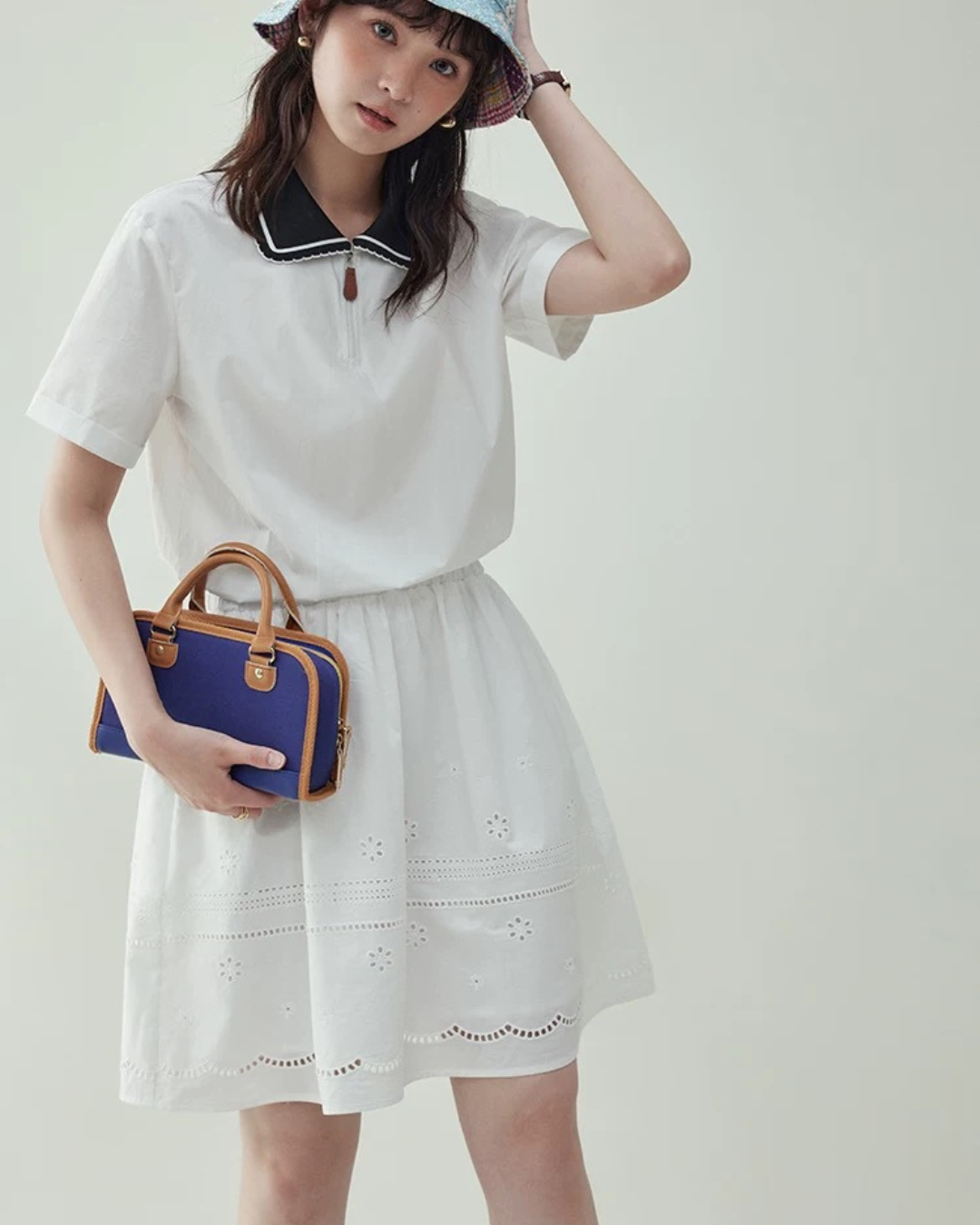 ラペル刺繍ウエストスカート(セットアップ・全1色)