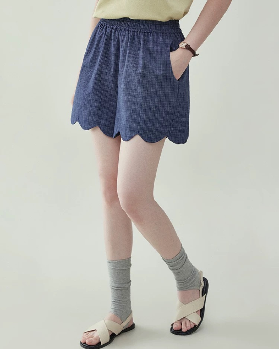 チェック柄レースカジュアルショーツ(パンツ・全1色)