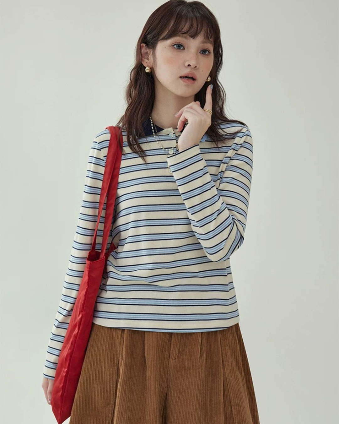 ストライプラペル長袖Tシャツ(トップス・全1色)