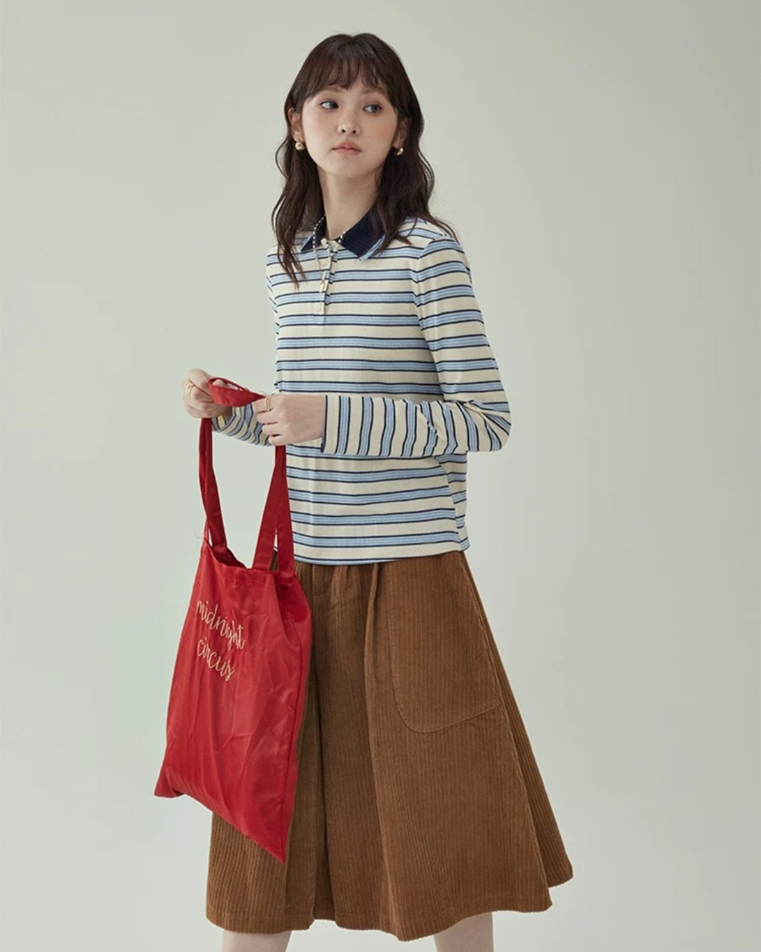 ストライプラペル長袖Tシャツ(トップス・全1色)