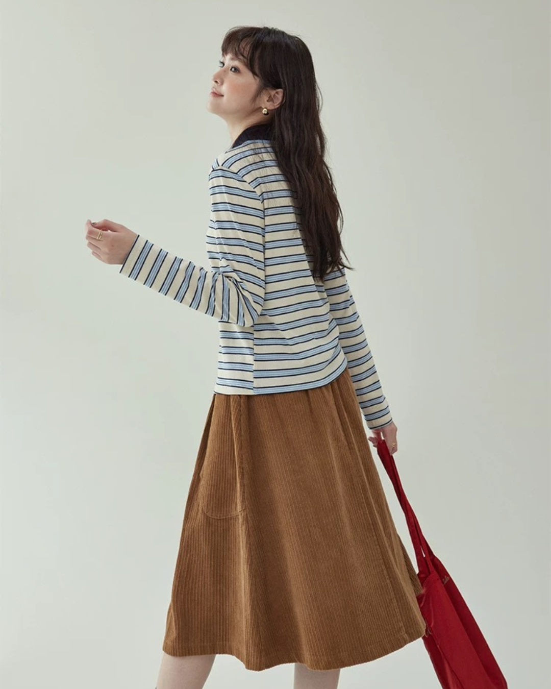 ストライプラペル長袖Tシャツ(トップス・全1色)