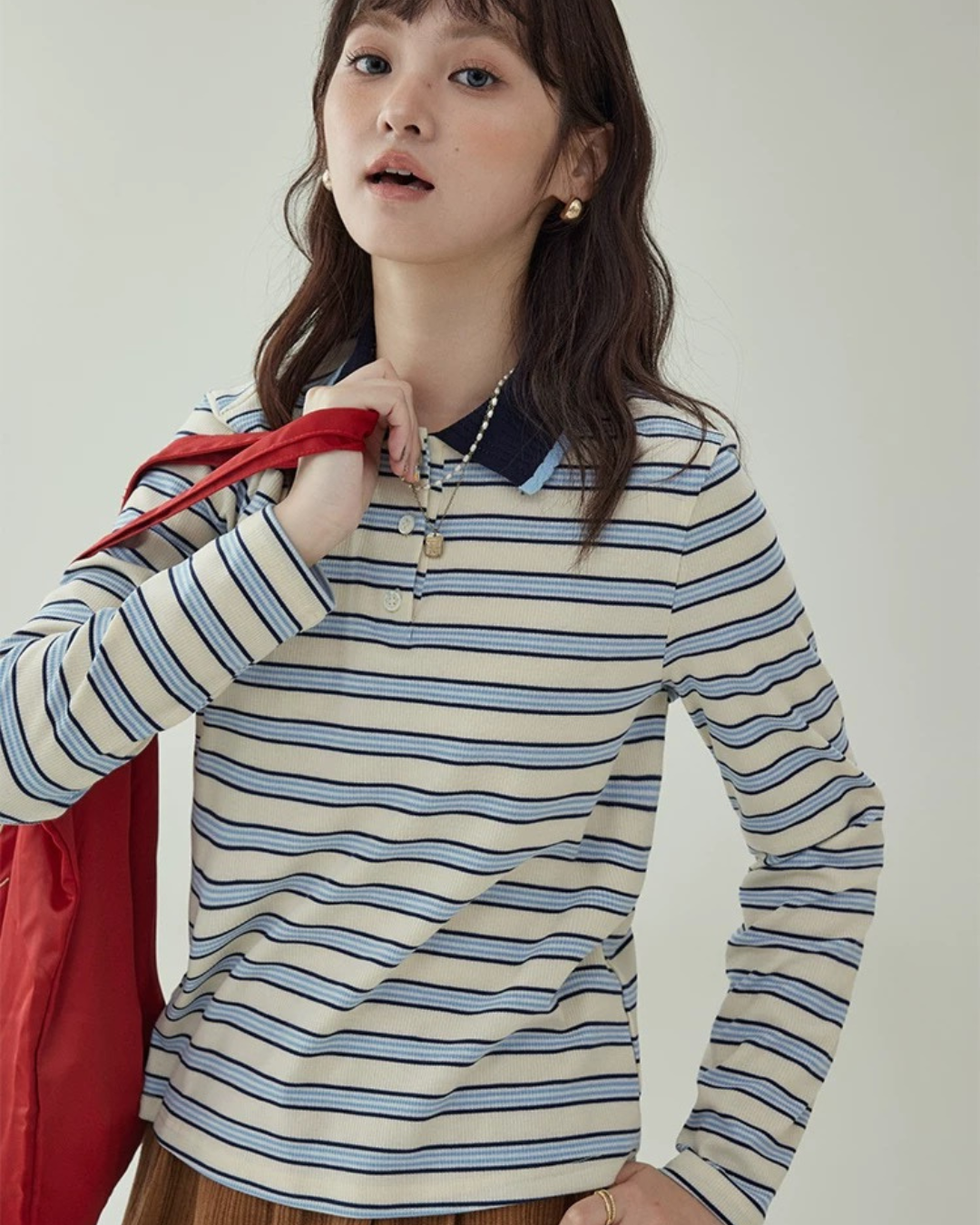 ストライプラペル長袖Tシャツ(トップス・全1色)