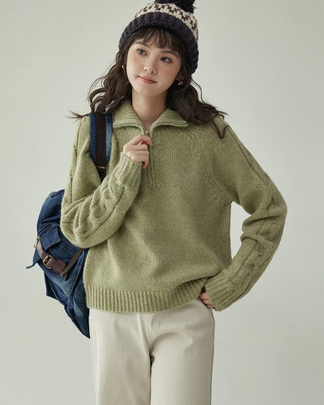 オープンジッパータートルネックセーター(トップス・全2色)