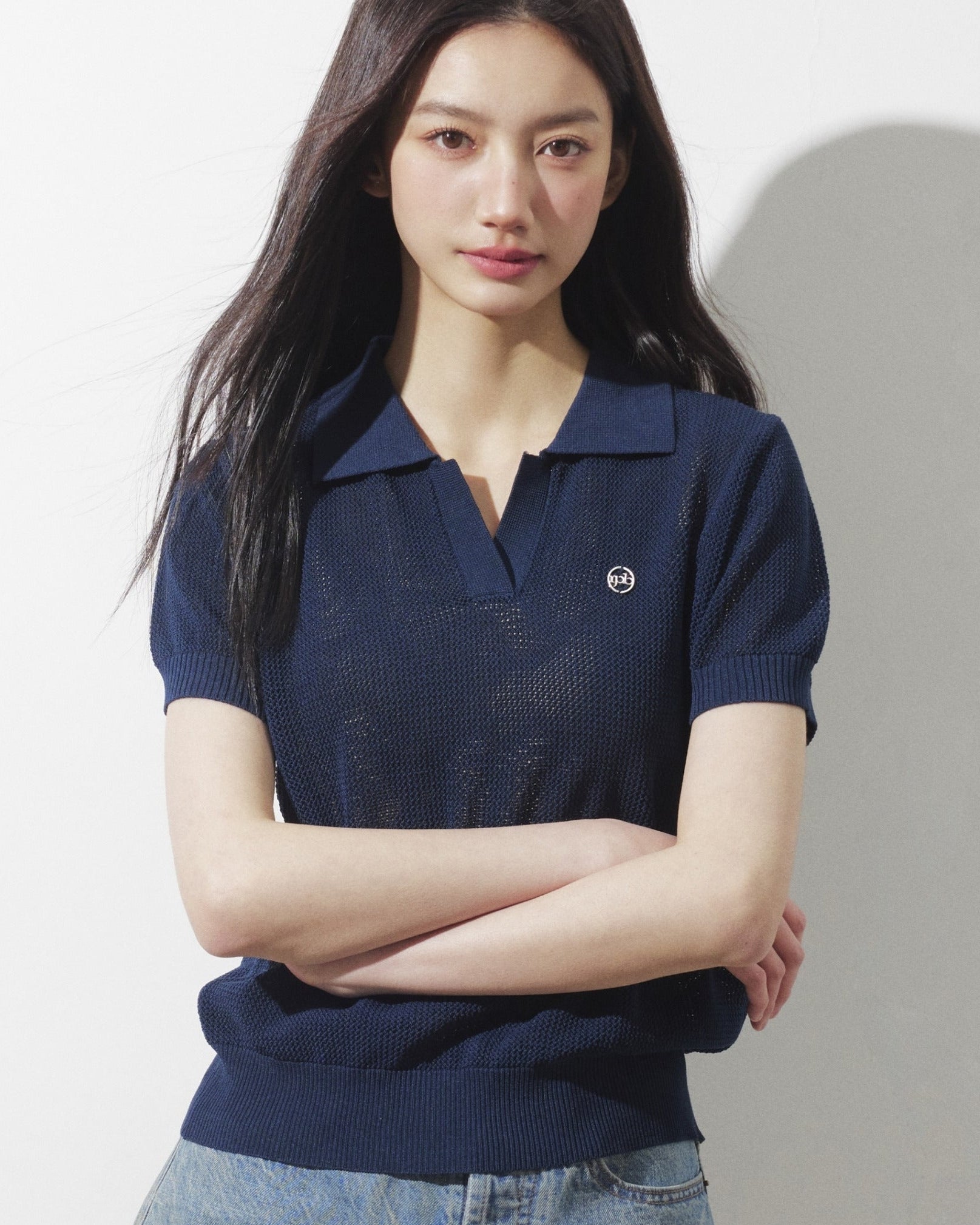 ラペルメッシュハーフスリーブ(トップス・全2色)