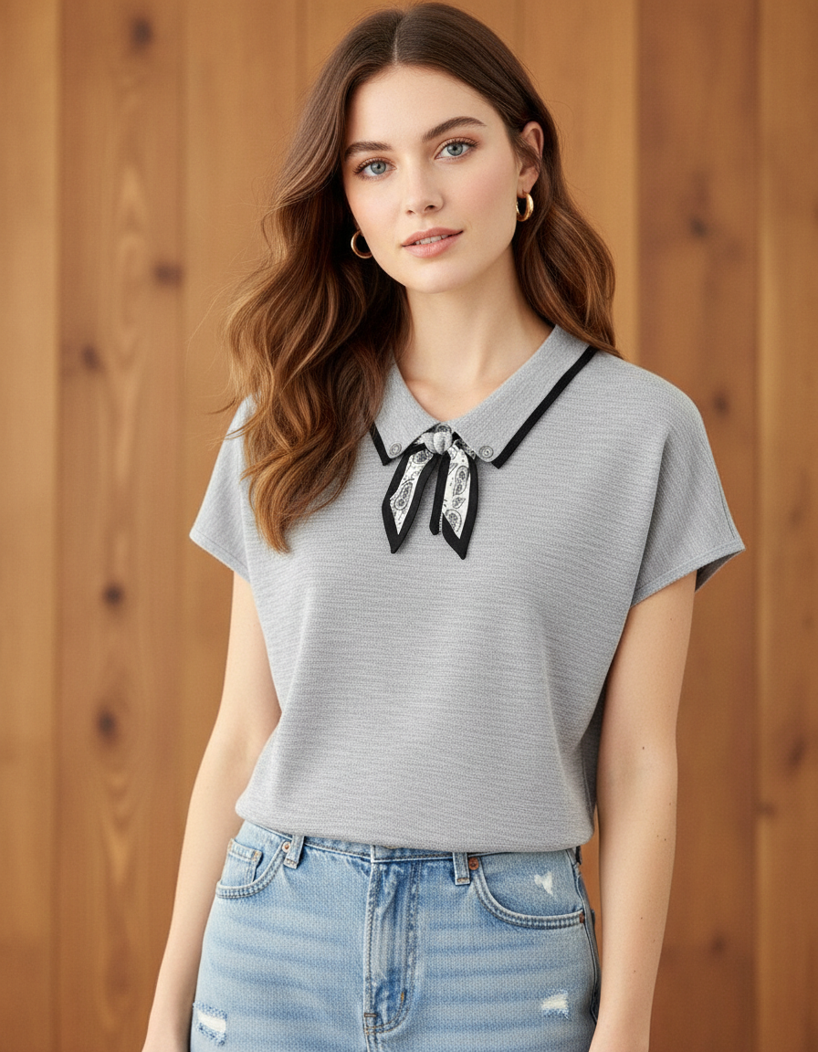 ラペルスカーフシャツ(トップス・全2色)