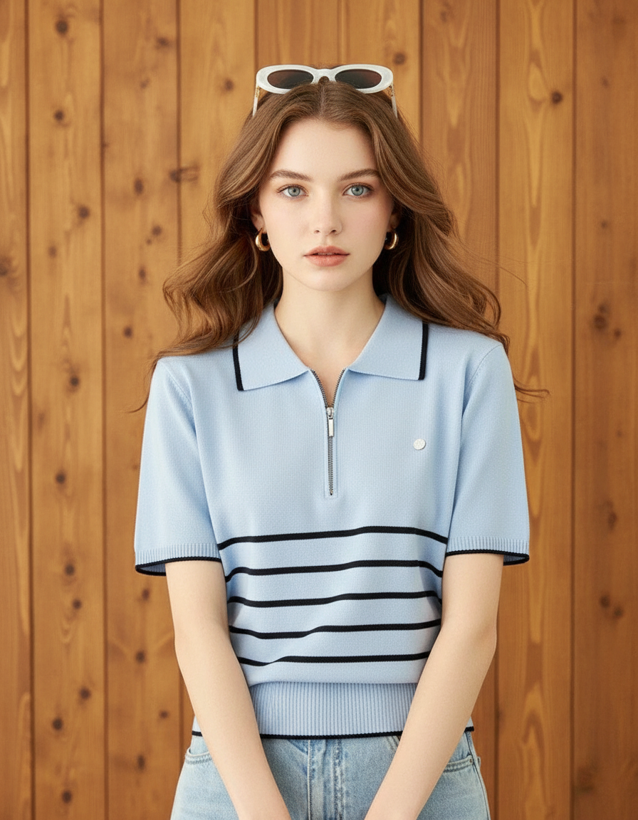 ポロネックハーフジッパー(トップス・全2色)