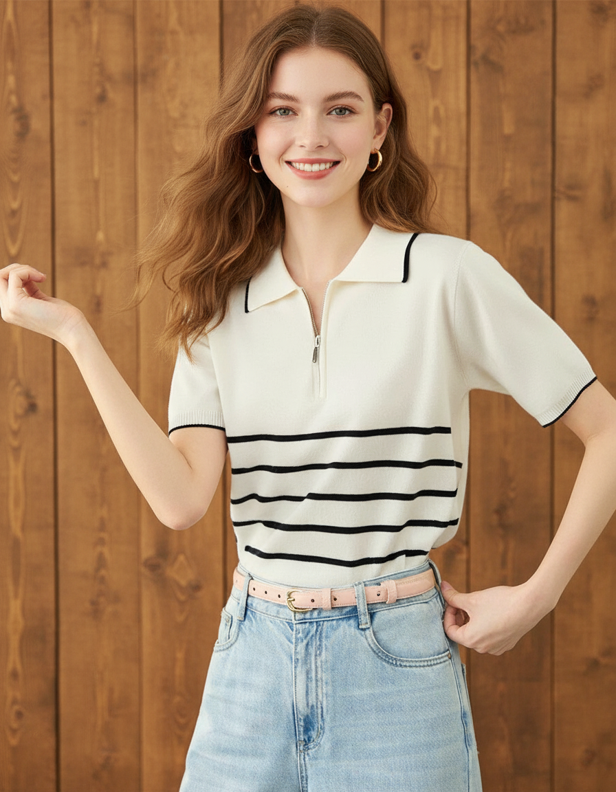 ポロネックハーフジッパー(トップス・全2色)