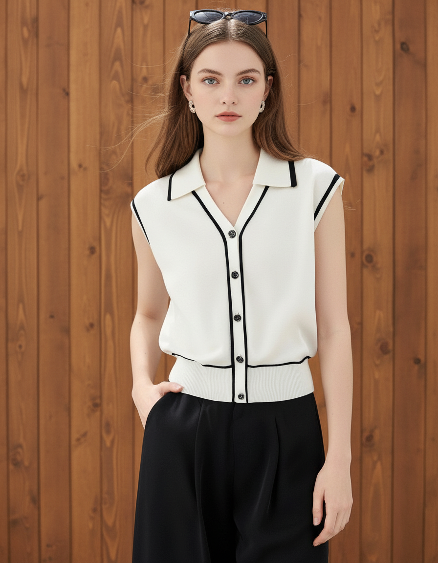 コントラストカラーノースリーブセーター(トップス・全1色)