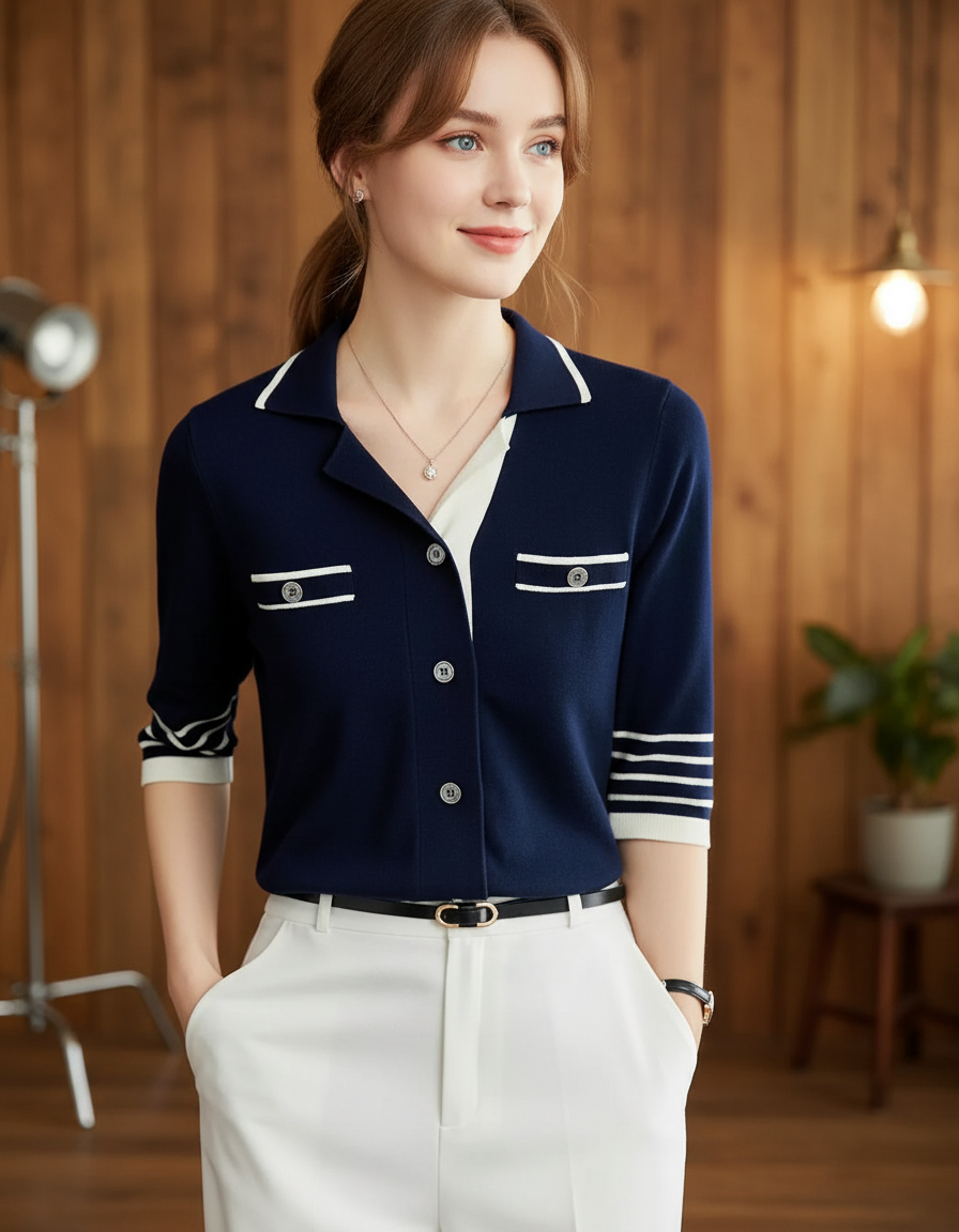 ストライプポロカラーロングスリーブ(セットアップ・全2色)