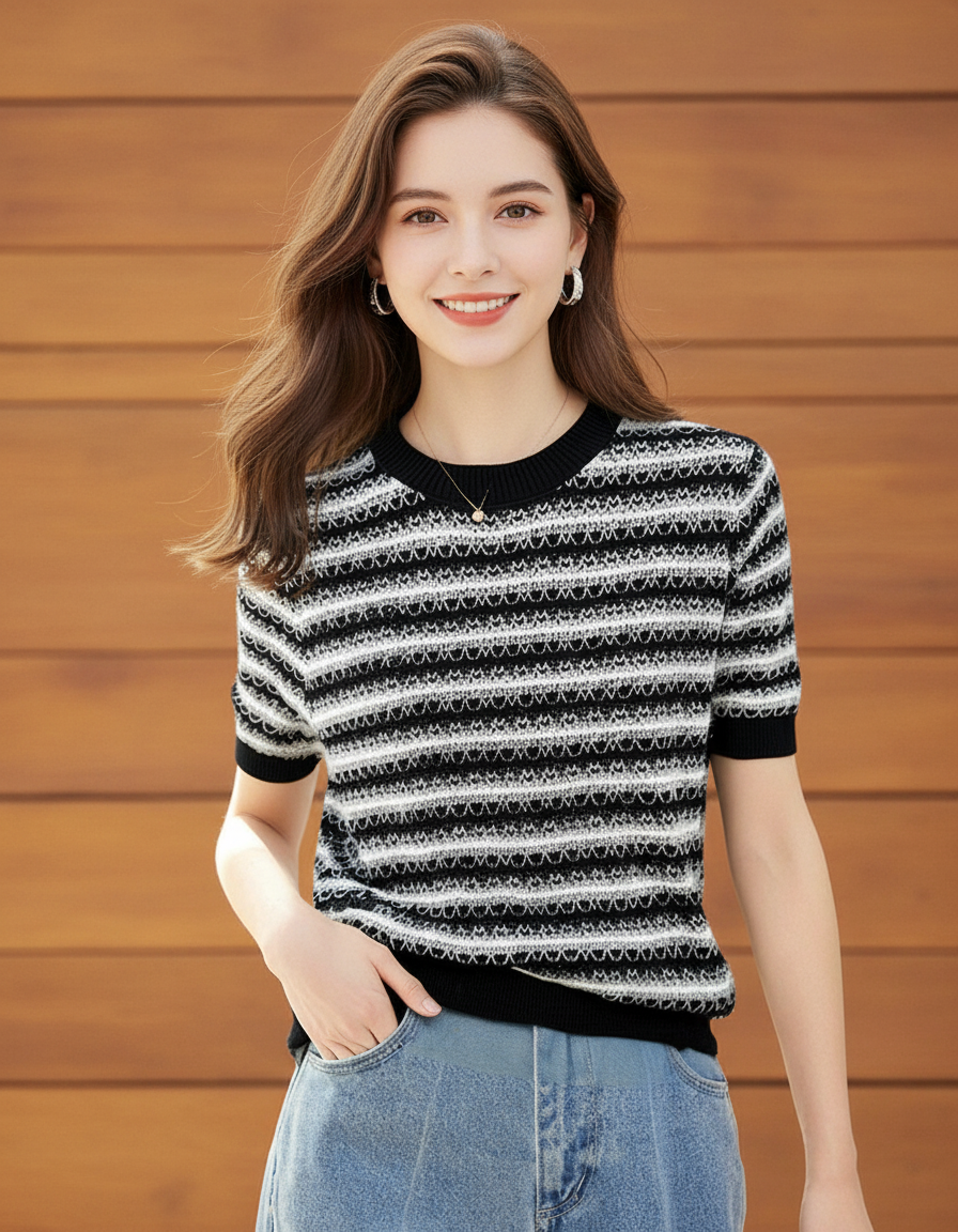 ラウンドネックストライプ(トップス・全1色)