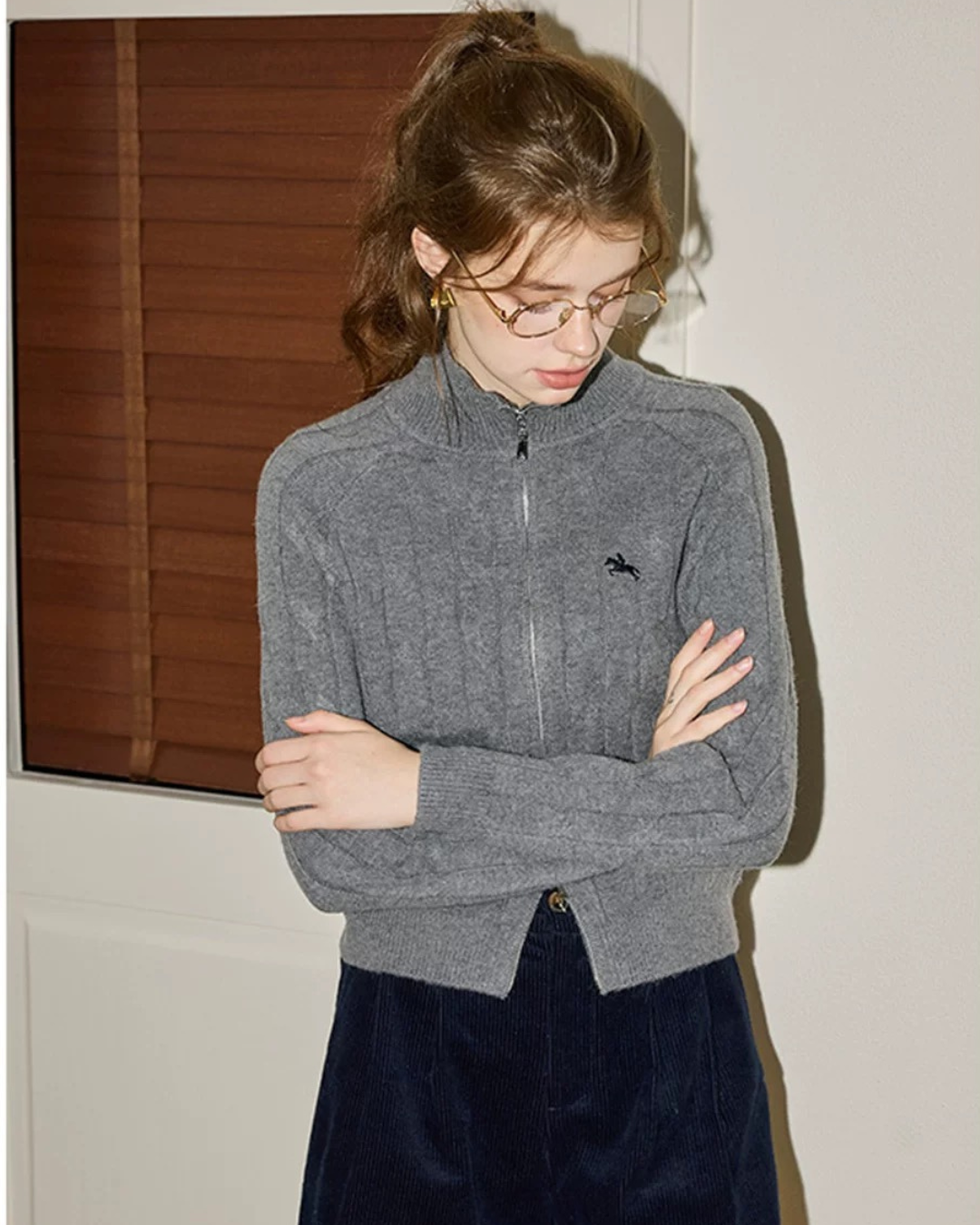 ダブルエンドジッパーニットカーディガン（トップス・全2色）