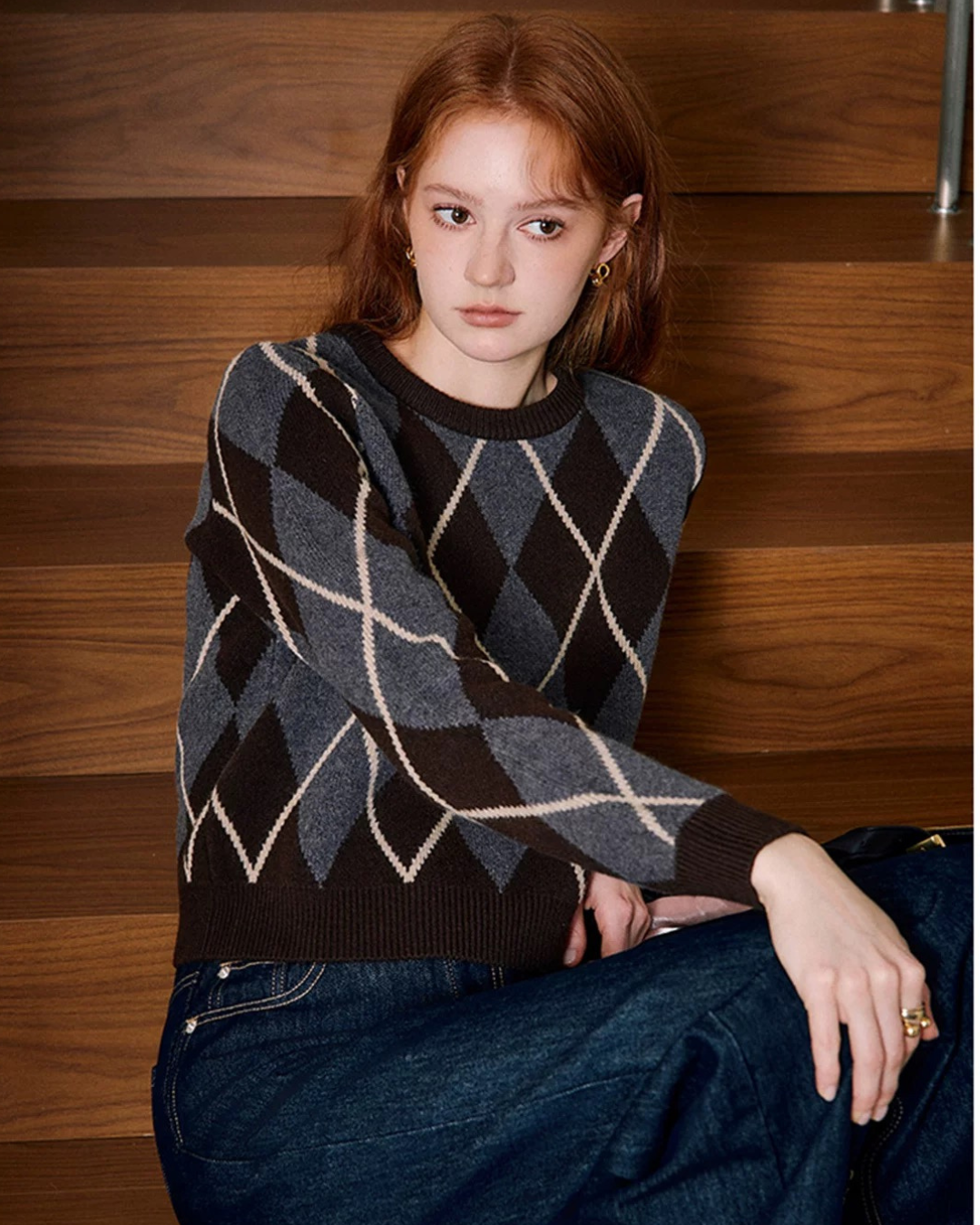 レトロ ダイヤモンドニット（トップス・全2色）