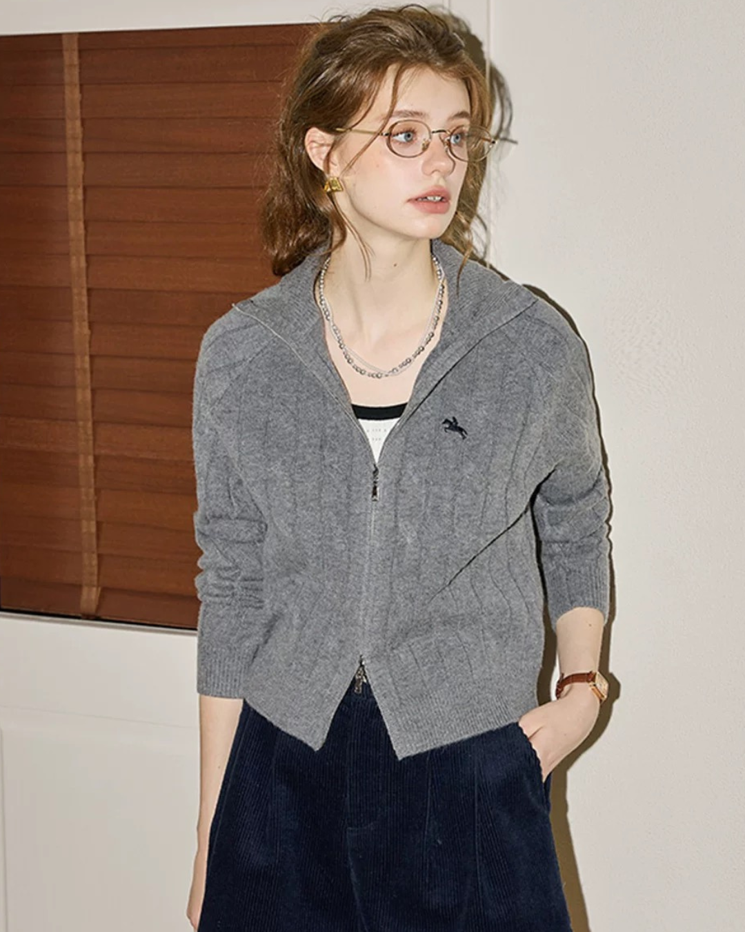 ダブルエンドジッパーニットカーディガン（トップス・全2色）