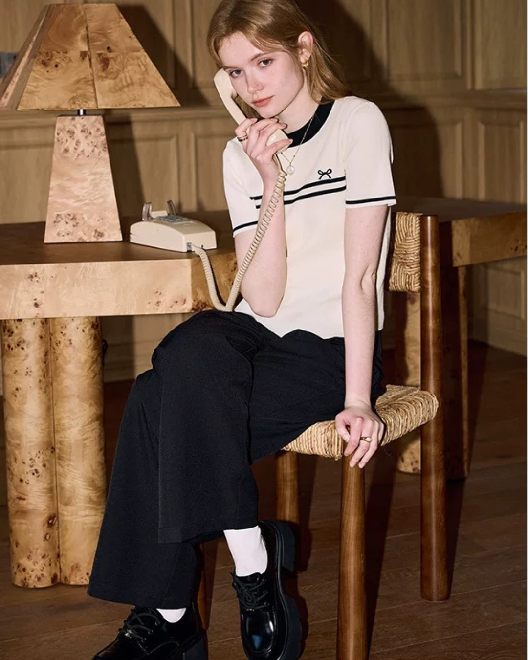 ツインライン・リボンニット（トップス・全2色）