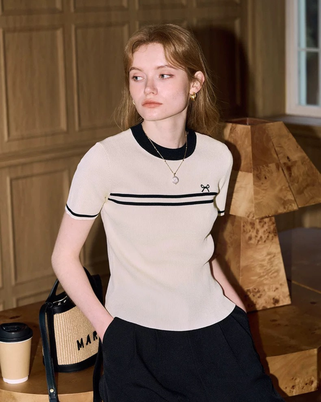 ツインライン・リボンニット（トップス・全2色）