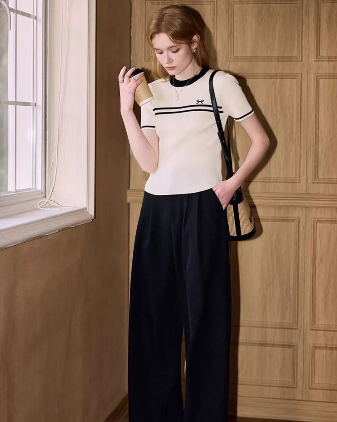 ツインライン・リボンニット（トップス・全2色）