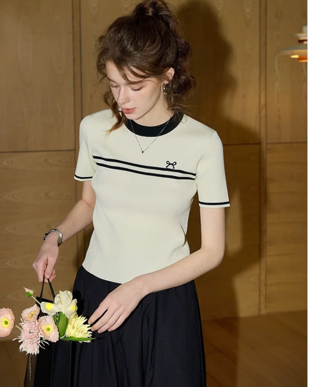 ツインライン・リボンニット（トップス・全2色）