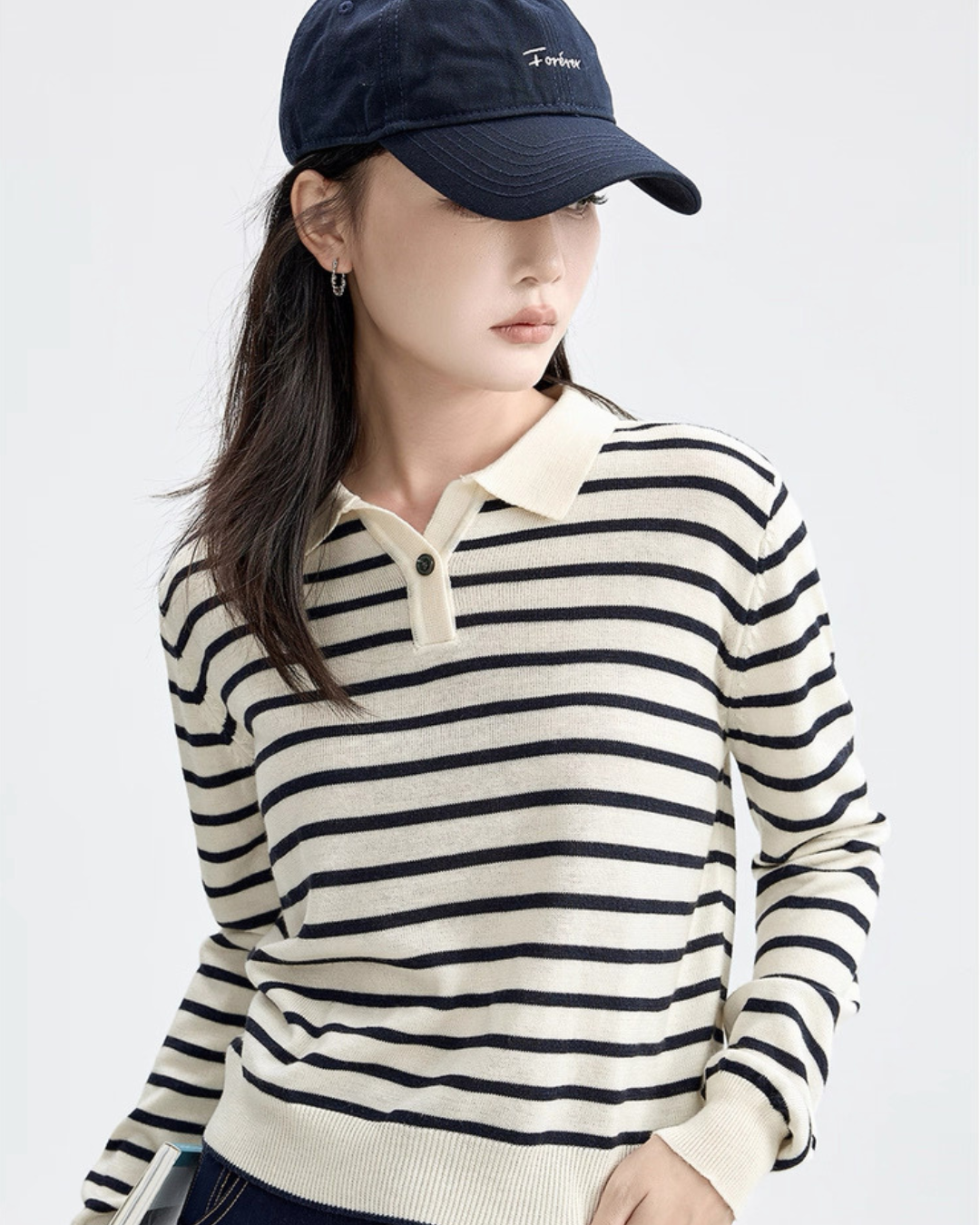 ストライプラペルニットセーター（トップス・全1色）