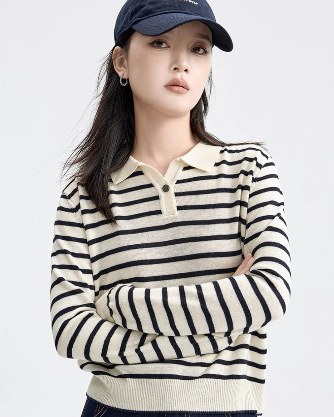 ストライプラペルニットセーター（トップス・全1色）