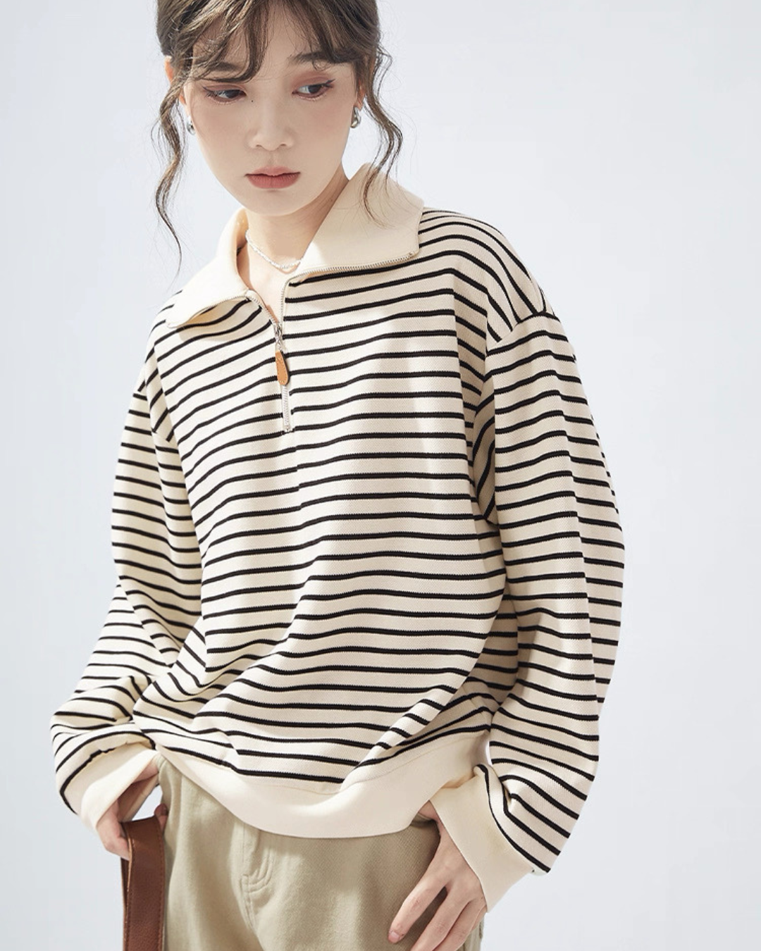 ラペルストライプスウェットシャツ（トップス・全1色）