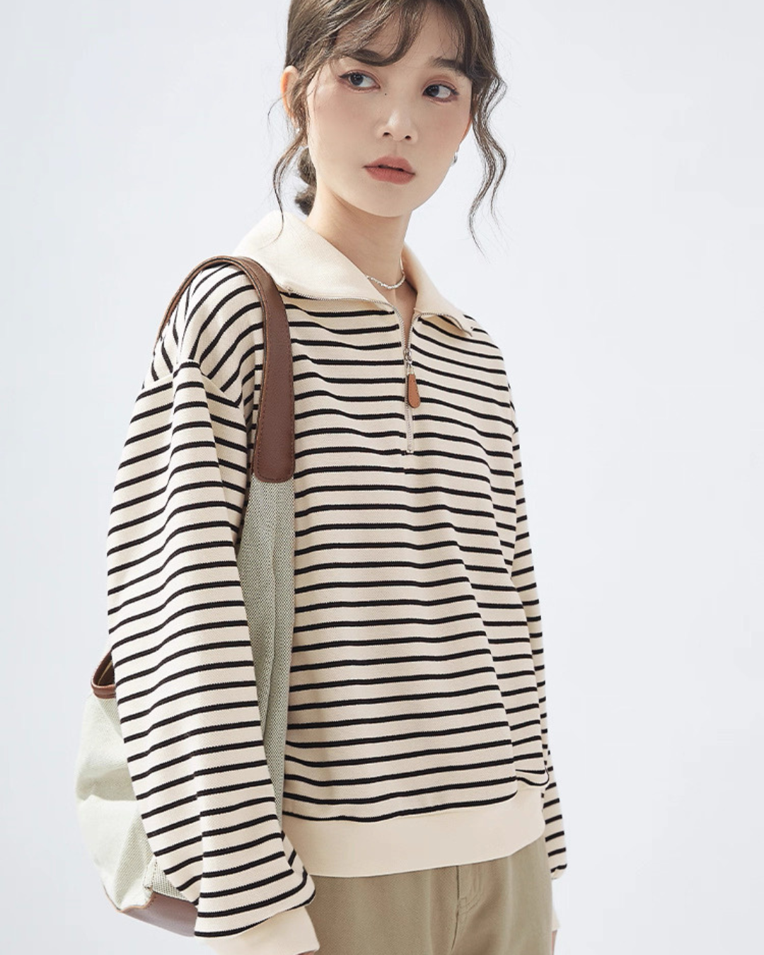 ラペルストライプスウェットシャツ（トップス・全1色）
