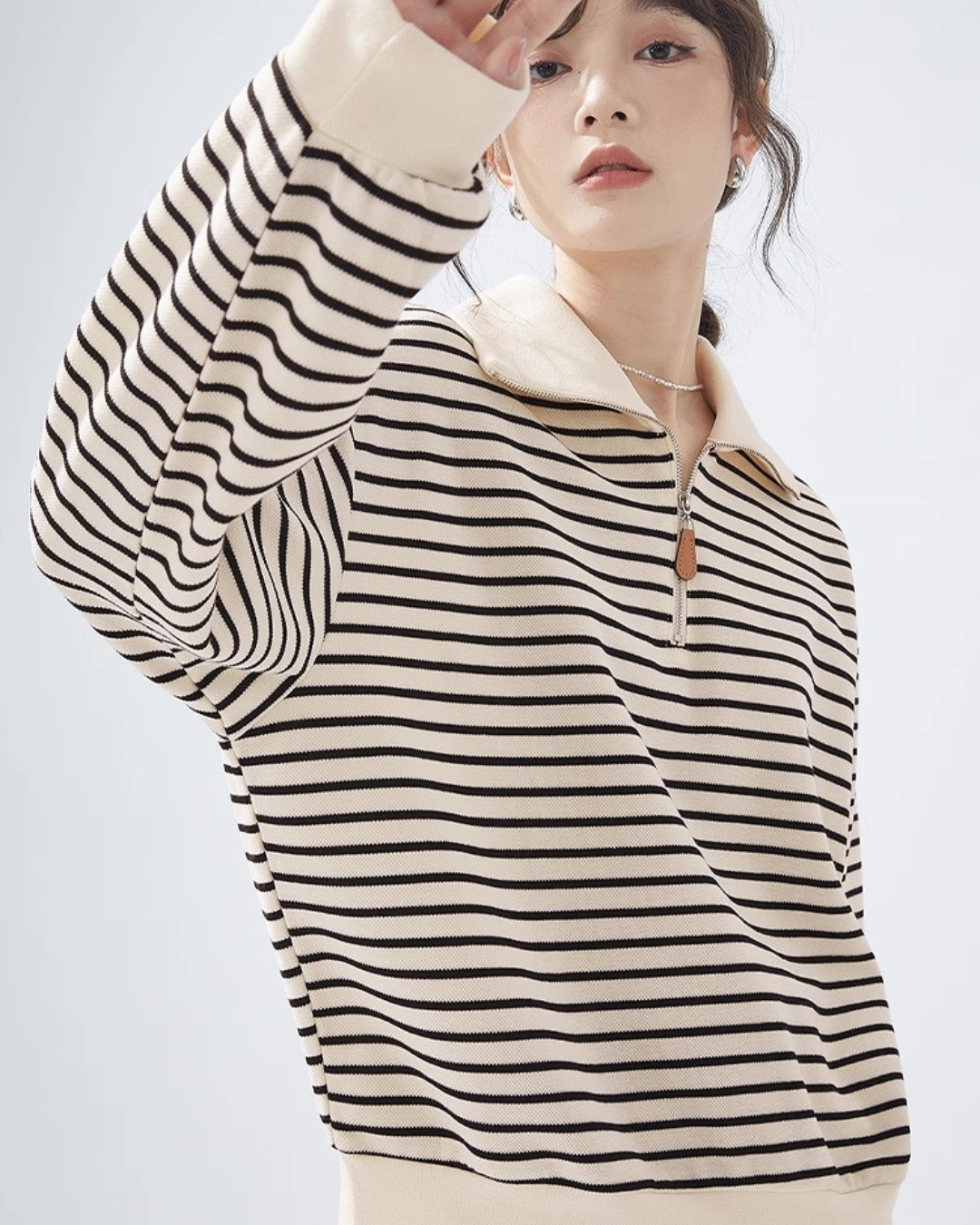 ラペルストライプスウェットシャツ（トップス・全1色）