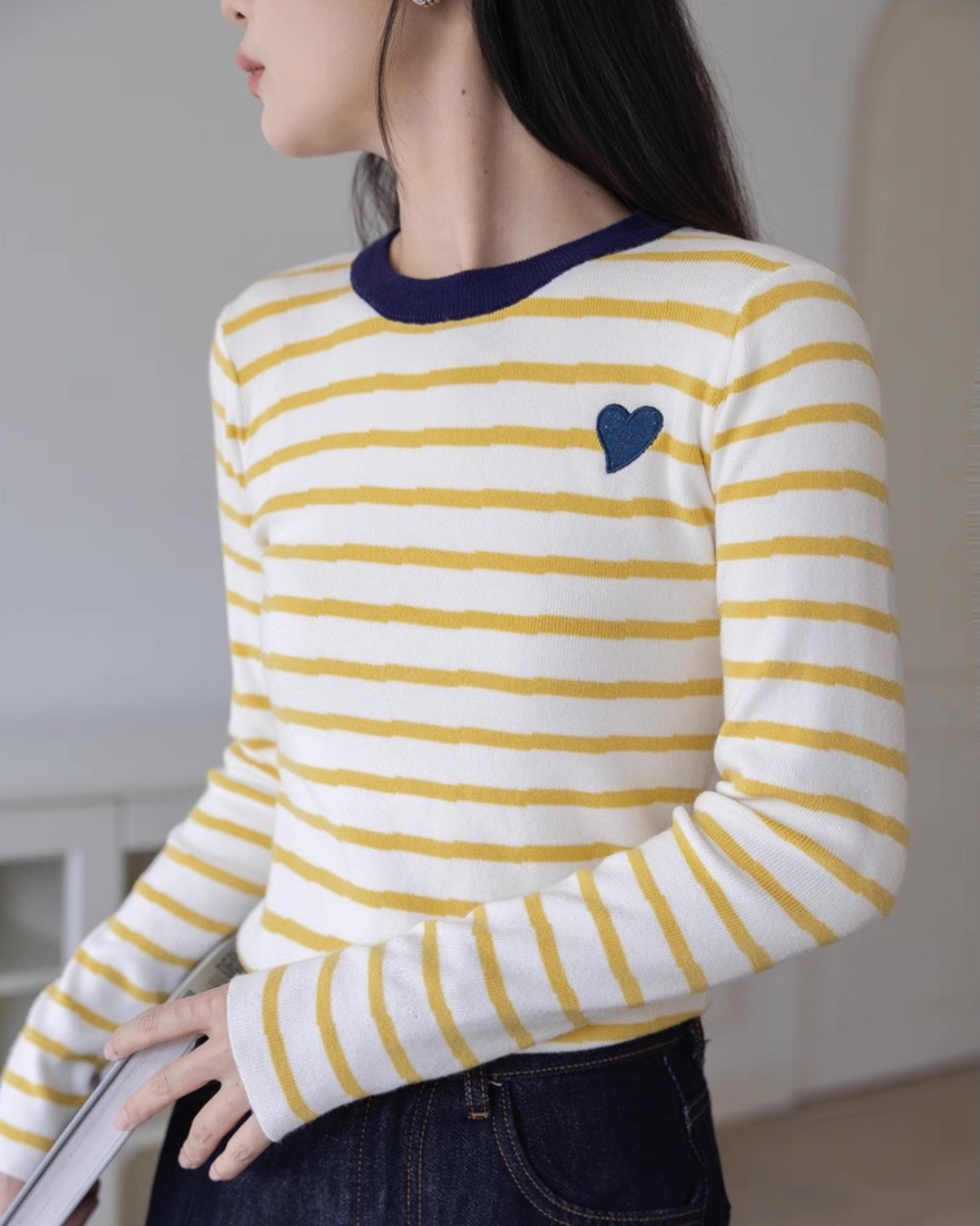 コントラストストライプニットセーター（トップス・全2色）