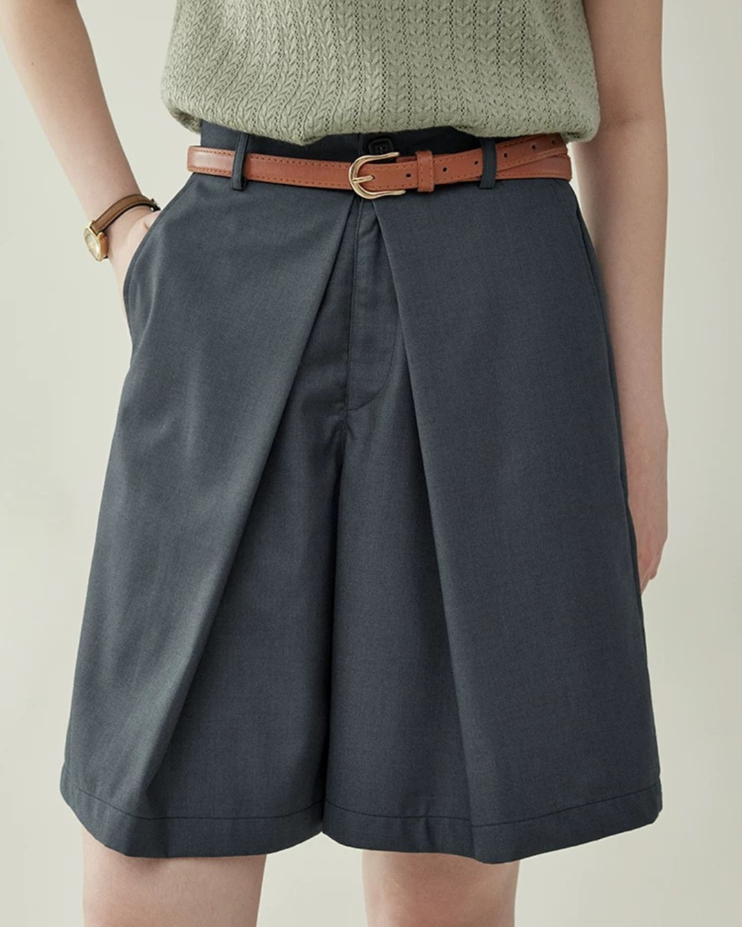 クルーネックニットTシャツ（トップス・全2色）