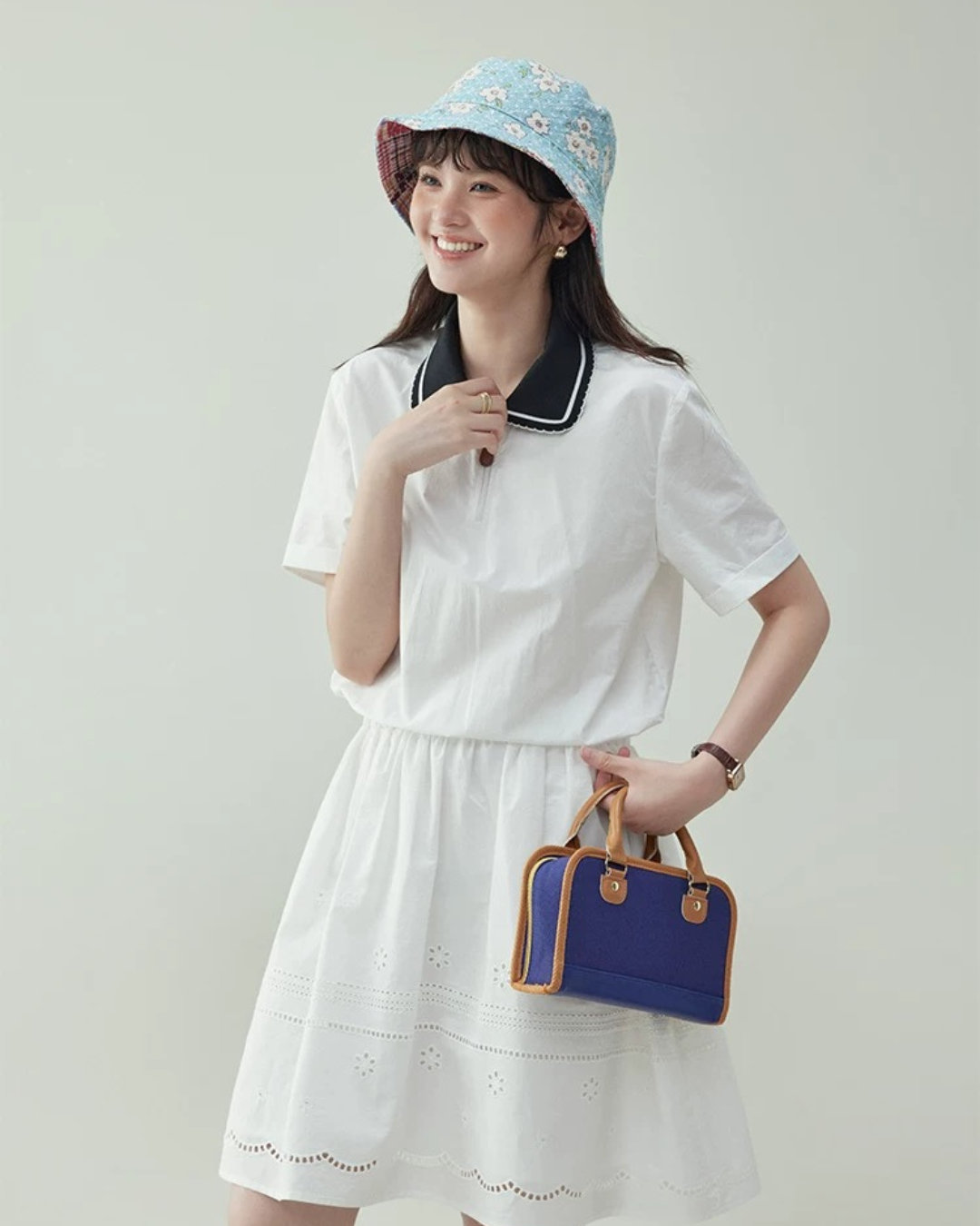 ラペル刺繍ウエストスカート（セットアップ・全1色）