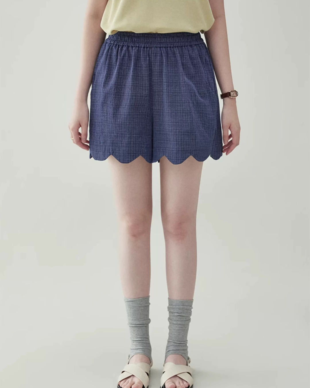 チェック柄レースカジュアルショーツ（パンツ・全1色）