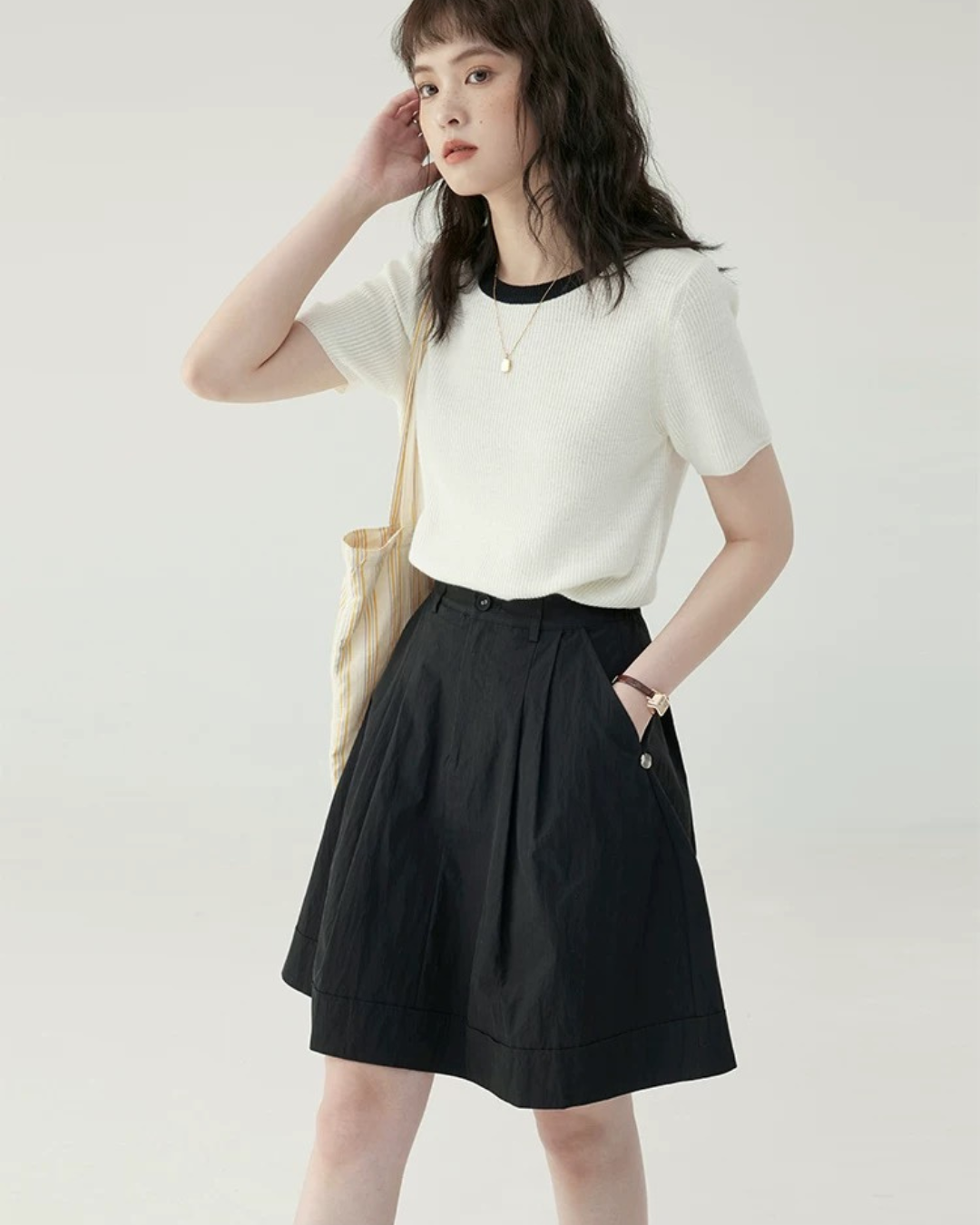 フレンチハイウエストルーズコットンスカート（スカート・全2色）