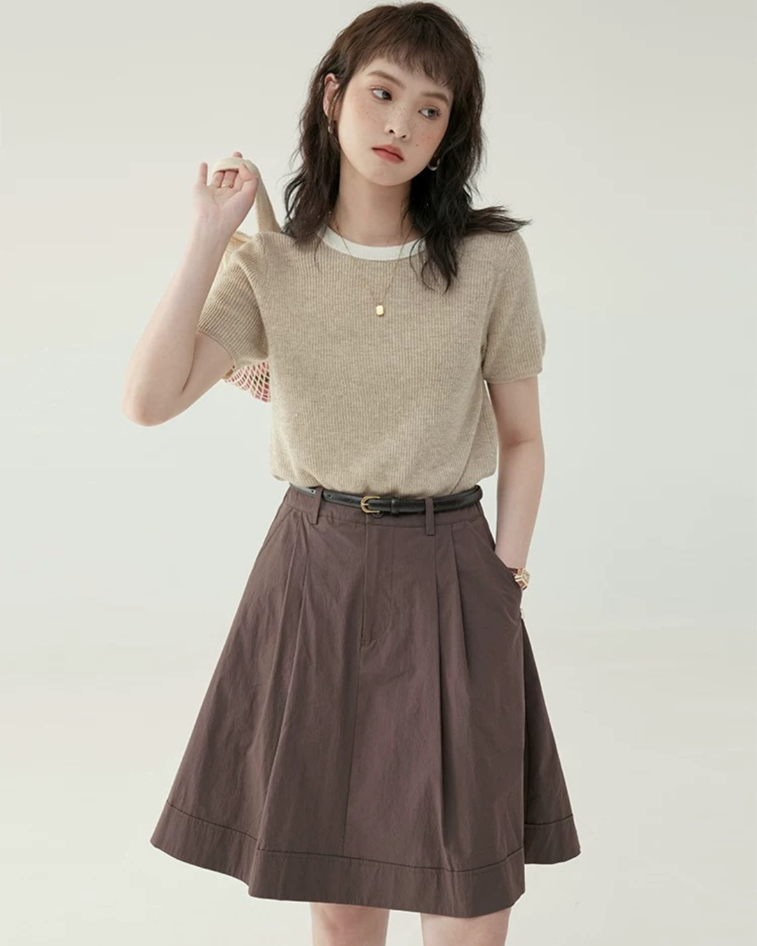 フレンチハイウエストルーズコットンスカート（スカート・全2色）