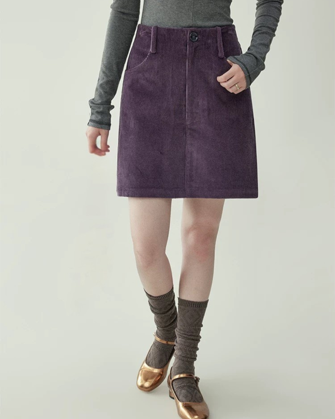 ハイウエストポケットAラインスカート（スカート・全2色）