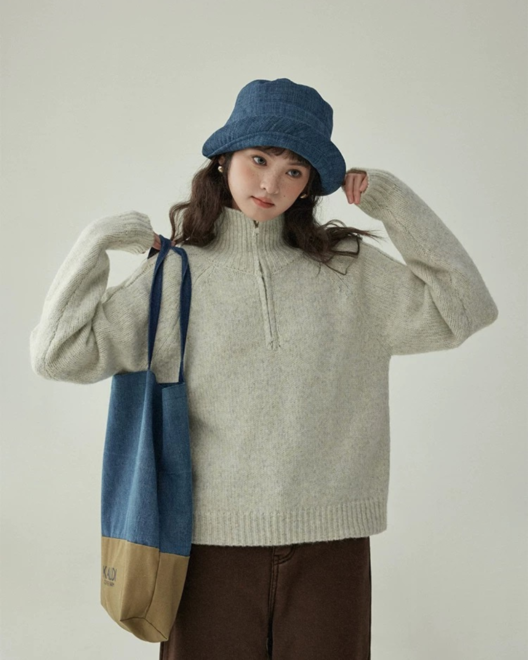 オープンジッパータートルネックセーター（トップス・全2色）